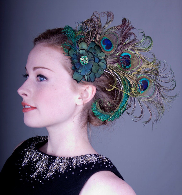 Absinthe Nymph Peacock Feather Flapper Hair Clip
