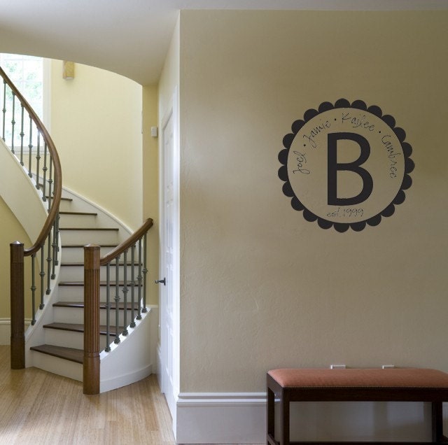 Extra Large Monogram - Scallop Custom Family Names Est. - Vinyl Wall Decal Graphic Art Sticker Home Decor