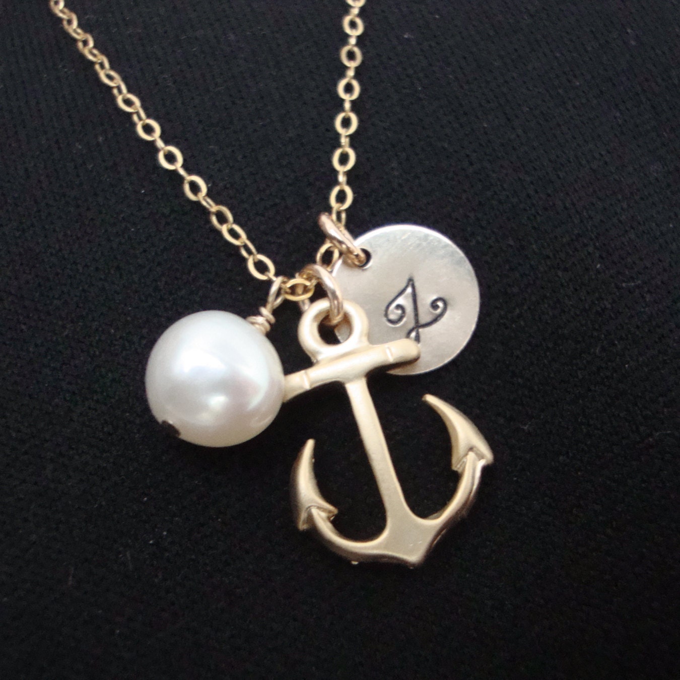 Anchor Necklace, Personalized Hand Stamped, gold filled, bridesmaids gifts, nautical theme, beach wedding, friendship lovely gift,  gold