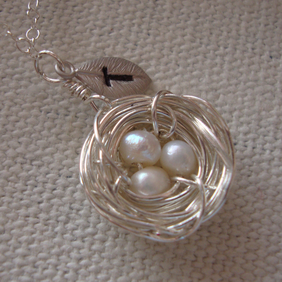 Personalized Bird Nest Necklace  - All SOLID STERLING SILVER - Lovely Gift, Mom to Be, Keepsake, Familiy
