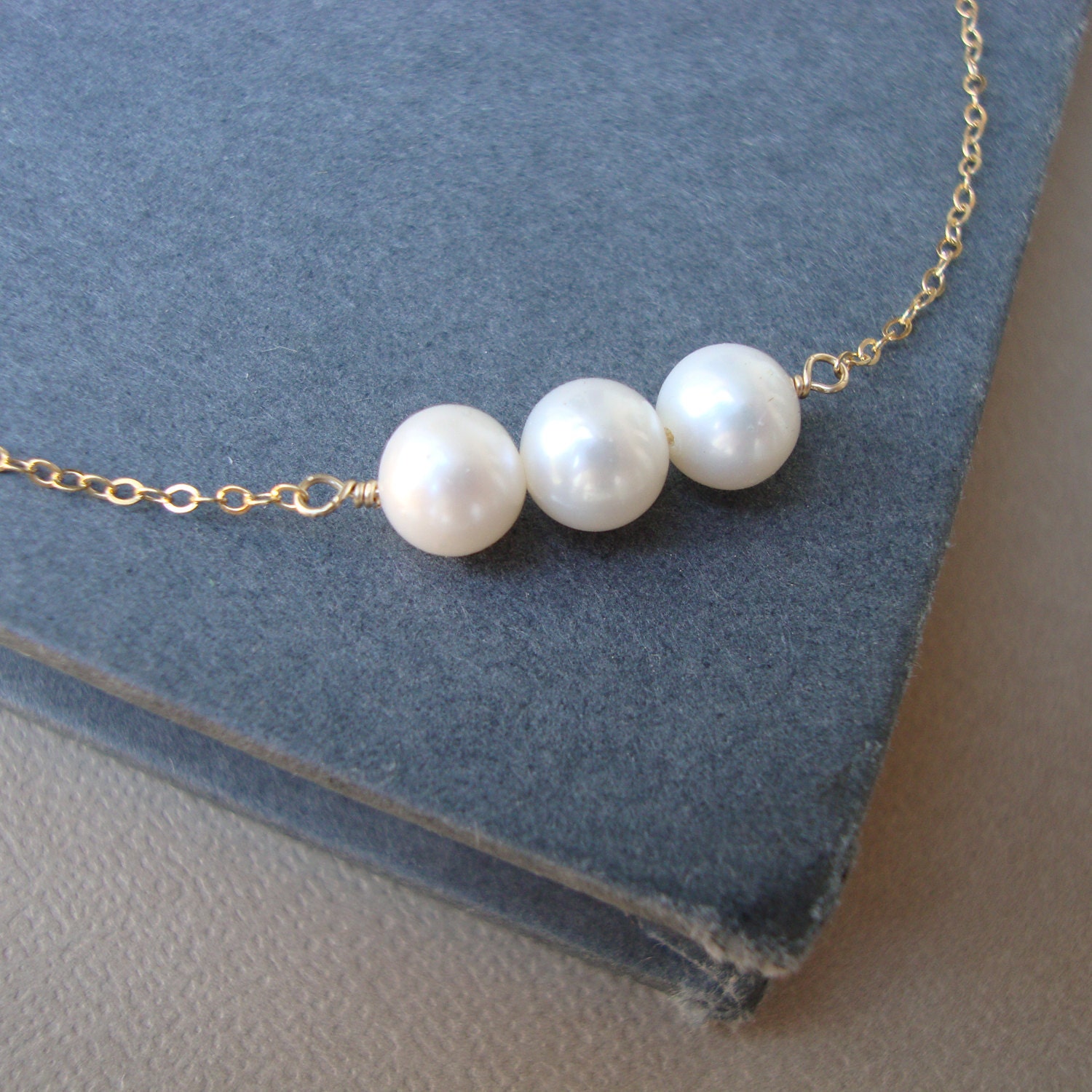 All In A Row Pearl Necklace - Gold Filled - Layering Necklace, Bridal Party, Wedding, Bridesmaids, Simple Everyday Jewelry