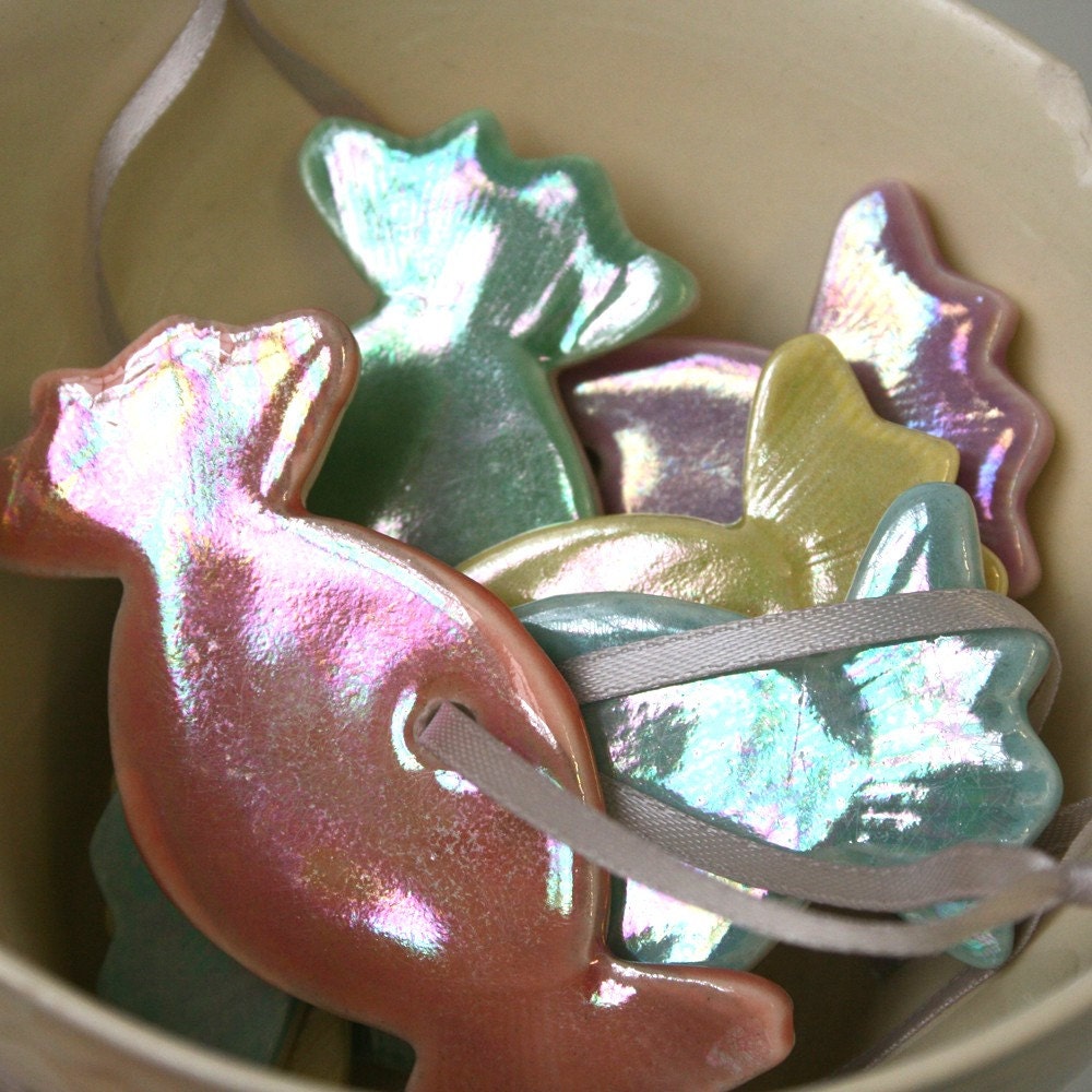 Porcelain Sweetie Decoration Set, iridescent mother of pearl luster