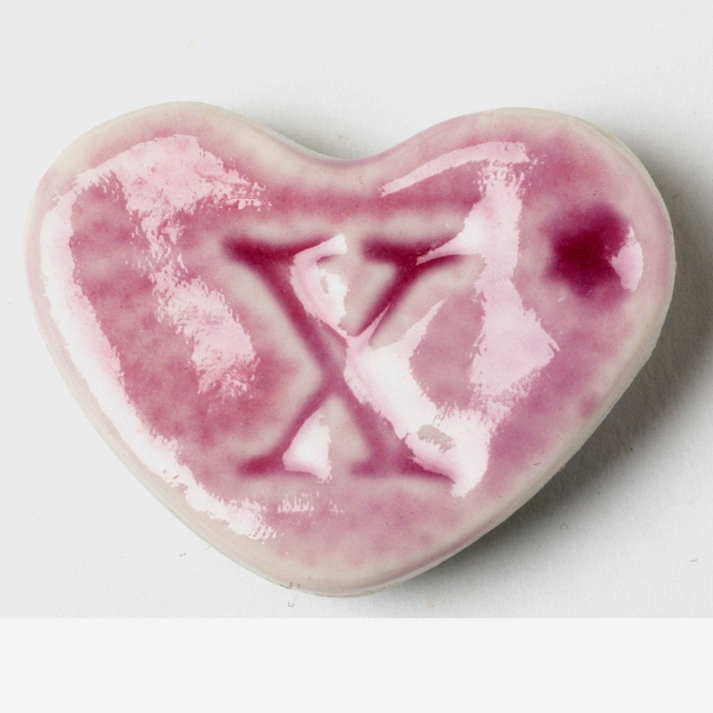 Purple Porcelain Heart Kiss Magnet, Valentine, Wedding Favor