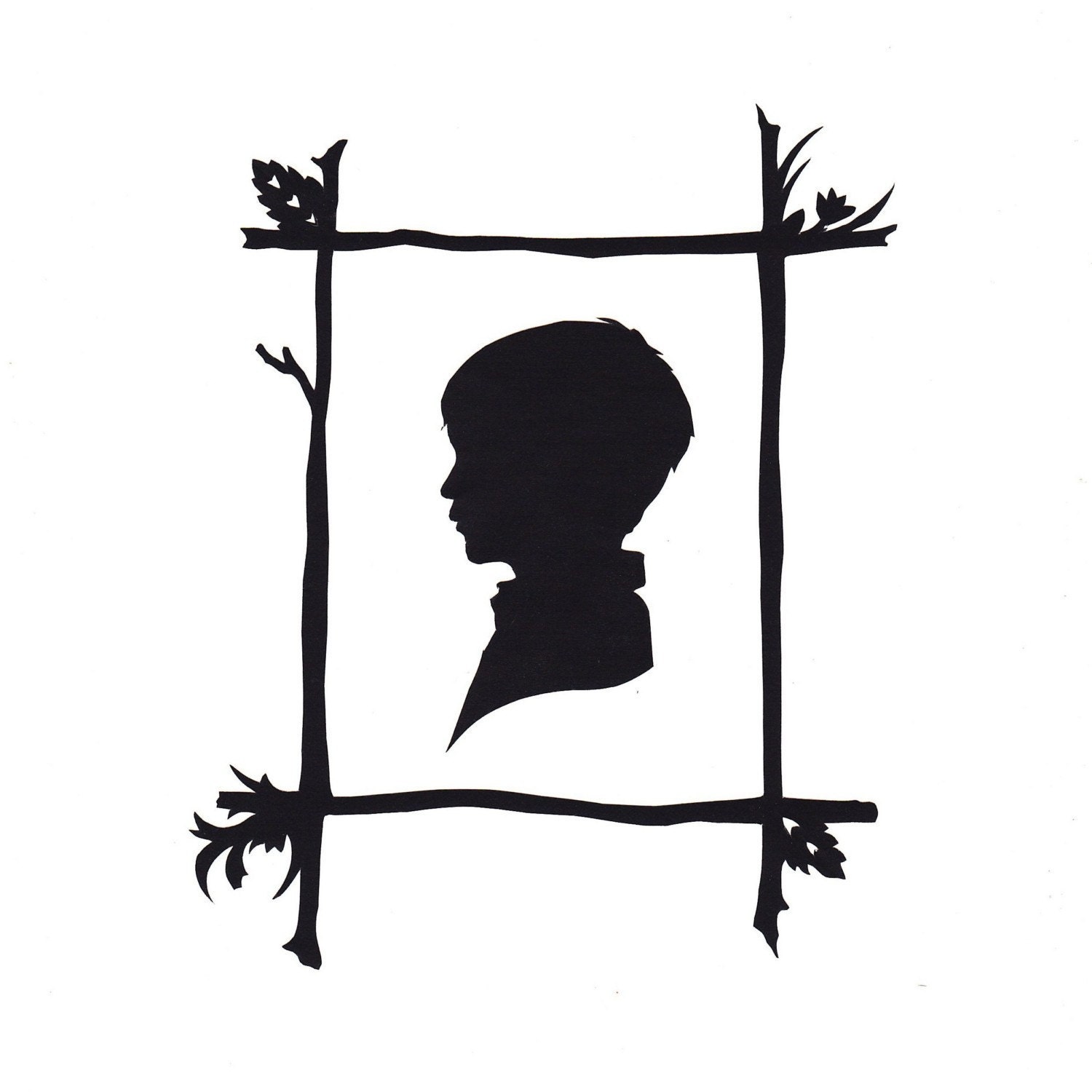 Custom Silhouette Portrait with Black Forest Tramp Art Style Papercutting