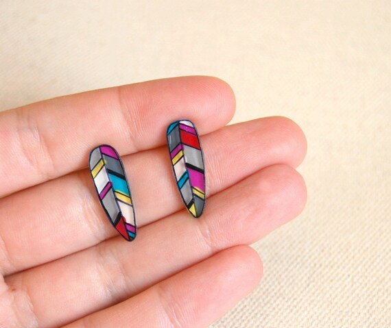 Feathers studs earrings