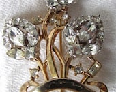 Vintage Trifari 1960's Mad Men Rhinestone Flower Basket Brooch...mbe