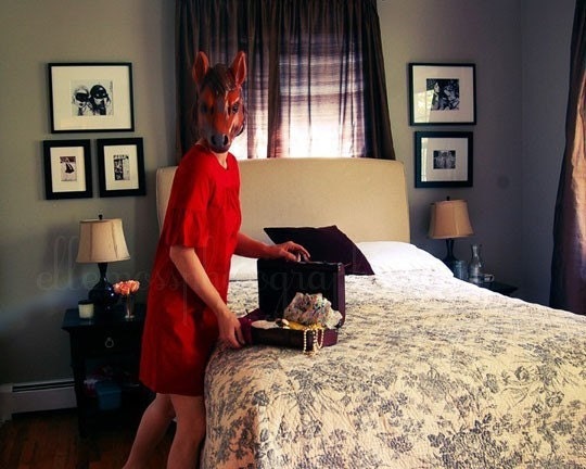 Horse Mask Photography, Heist, 8x10 Photograph, Surreal Self Portrait