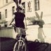 Rabbit Head Photograph, Bunny on Bicycle,  5x7 Whimsical Photo Collage,
