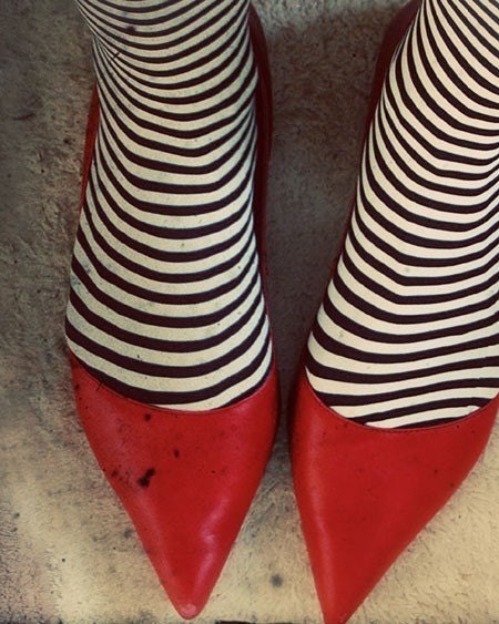 Red Shoes Photograph, Dorothy, 8x10 Print, Striped Socks, Whimsical Oz Portrait