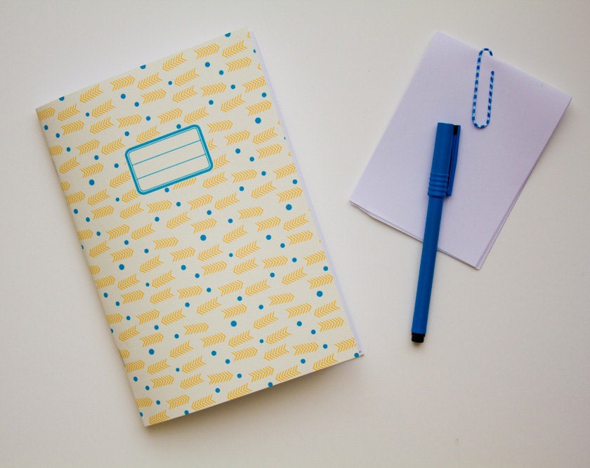Patterned Notebook - School supplies - Yellow arrows and blue dots