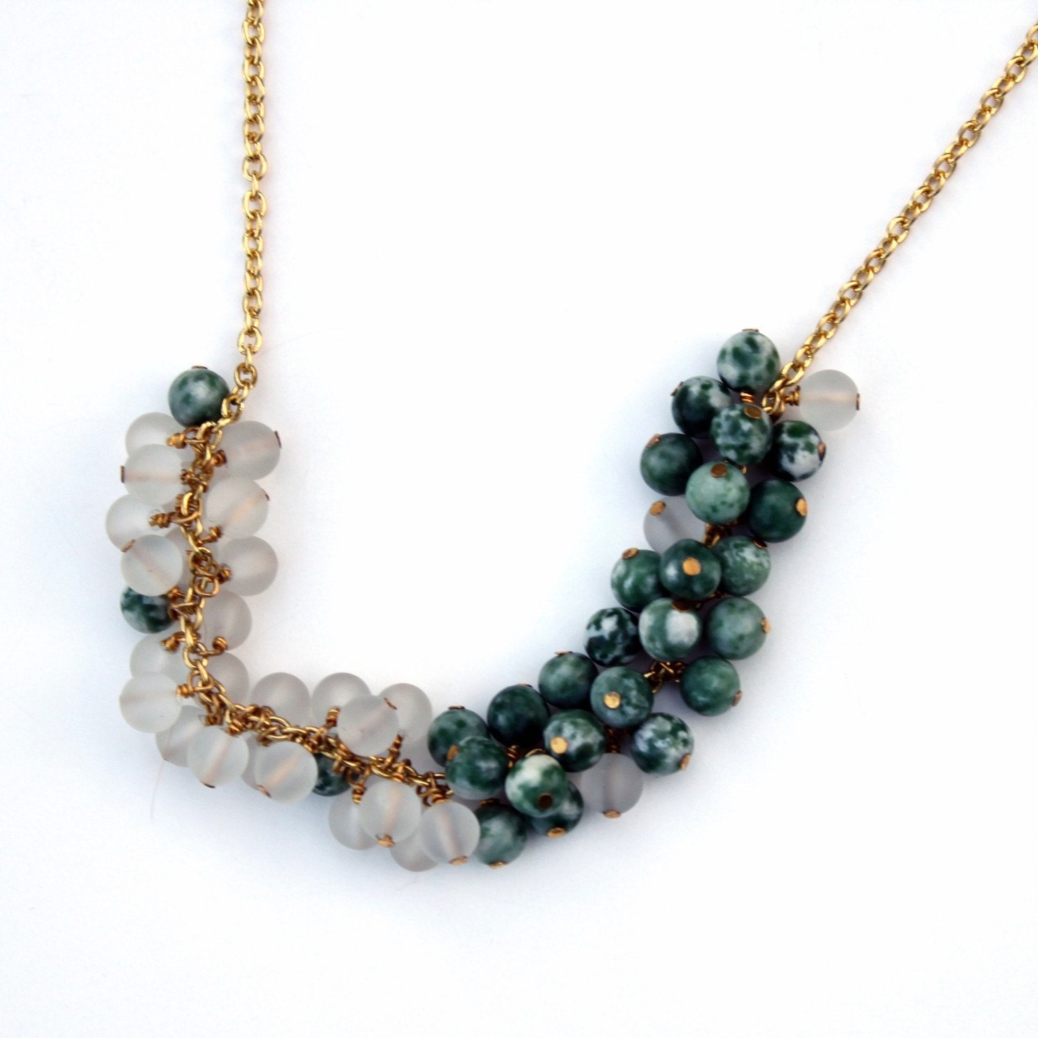 Tree agate and clear glass bubble necklace