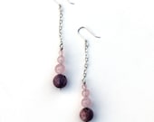 Rose quartz and rhodochrosite stack earrings