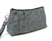 Clutch Purse Rectangle Wristlet - Herringbone in Classic Grey
