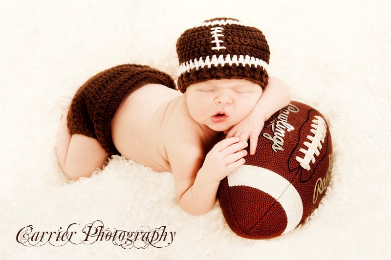 Football Hat ,baby hat, diaper cover set ,Size newborn 0-3 , 3-6, 6-12 12 -24 months classic or pick team colors