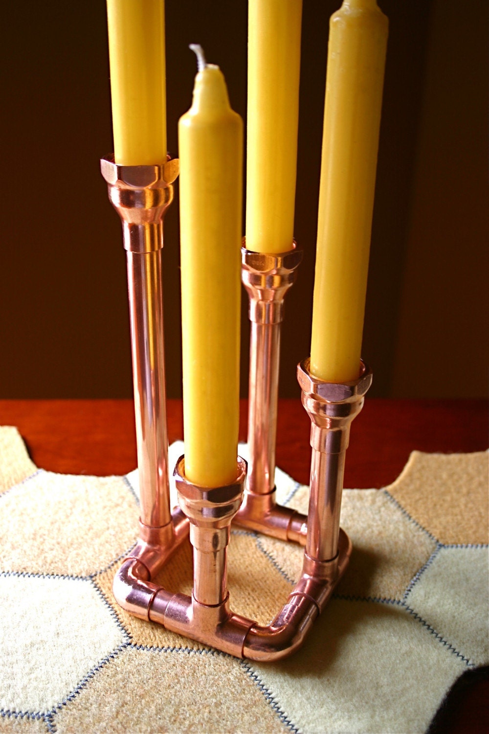 Industrial Copper Pipe Candle Holder Candelabra