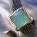 Wide Sterling Silver Ring Band with a Faceted Sea Foam Chalcedony Gemstone