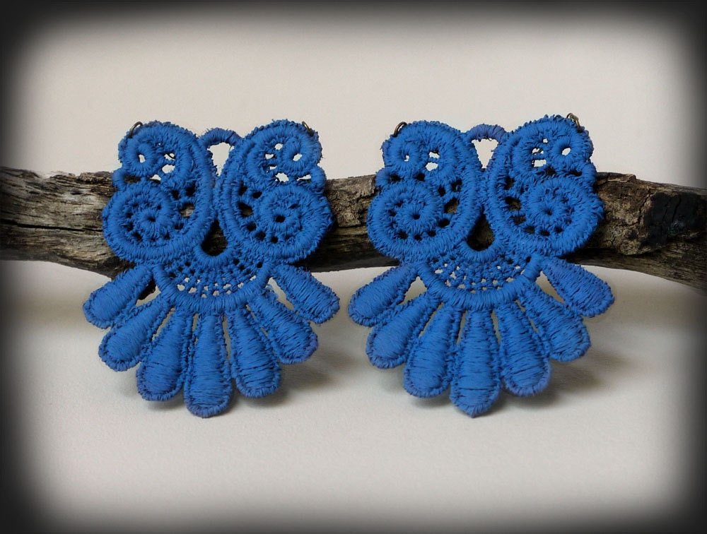 Lace Earrings - Medallion Style in Azure Blue