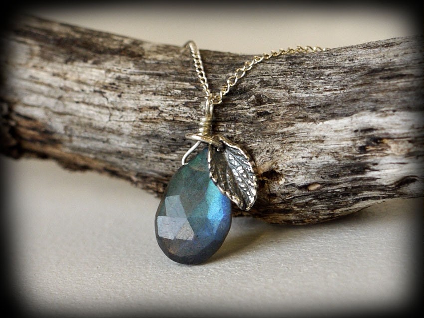 Katherine Labradorite and Silver Leaf Charm Necklace