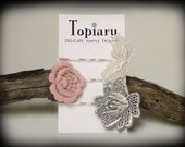 Pink Ivory and Silver Floral Bobby Pins