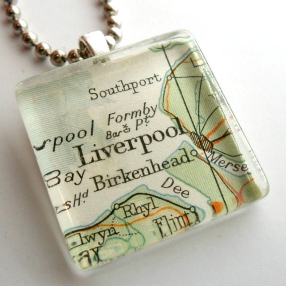 Glass Tile Map Necklace - Liverpool, England