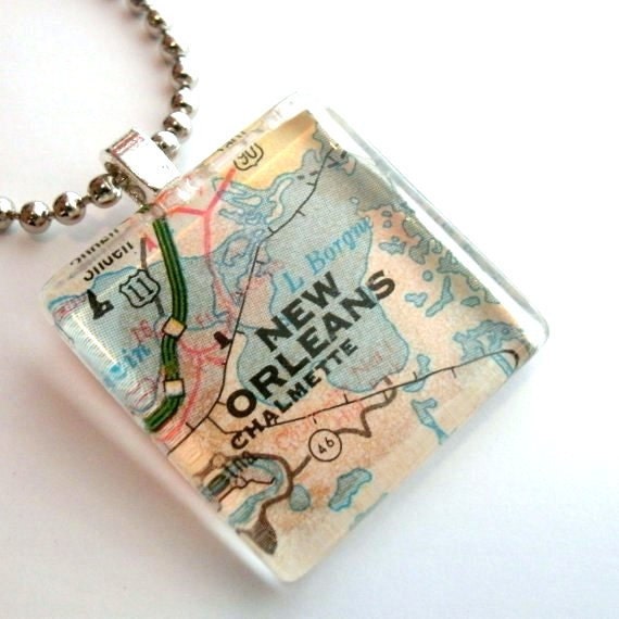 Glass Tile Map Necklace - New Orleans