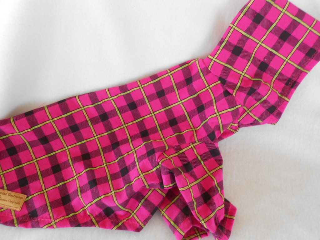 Neon Pink Plaid Summer Cotton Hoodie for Italian greyhounds and small dogs