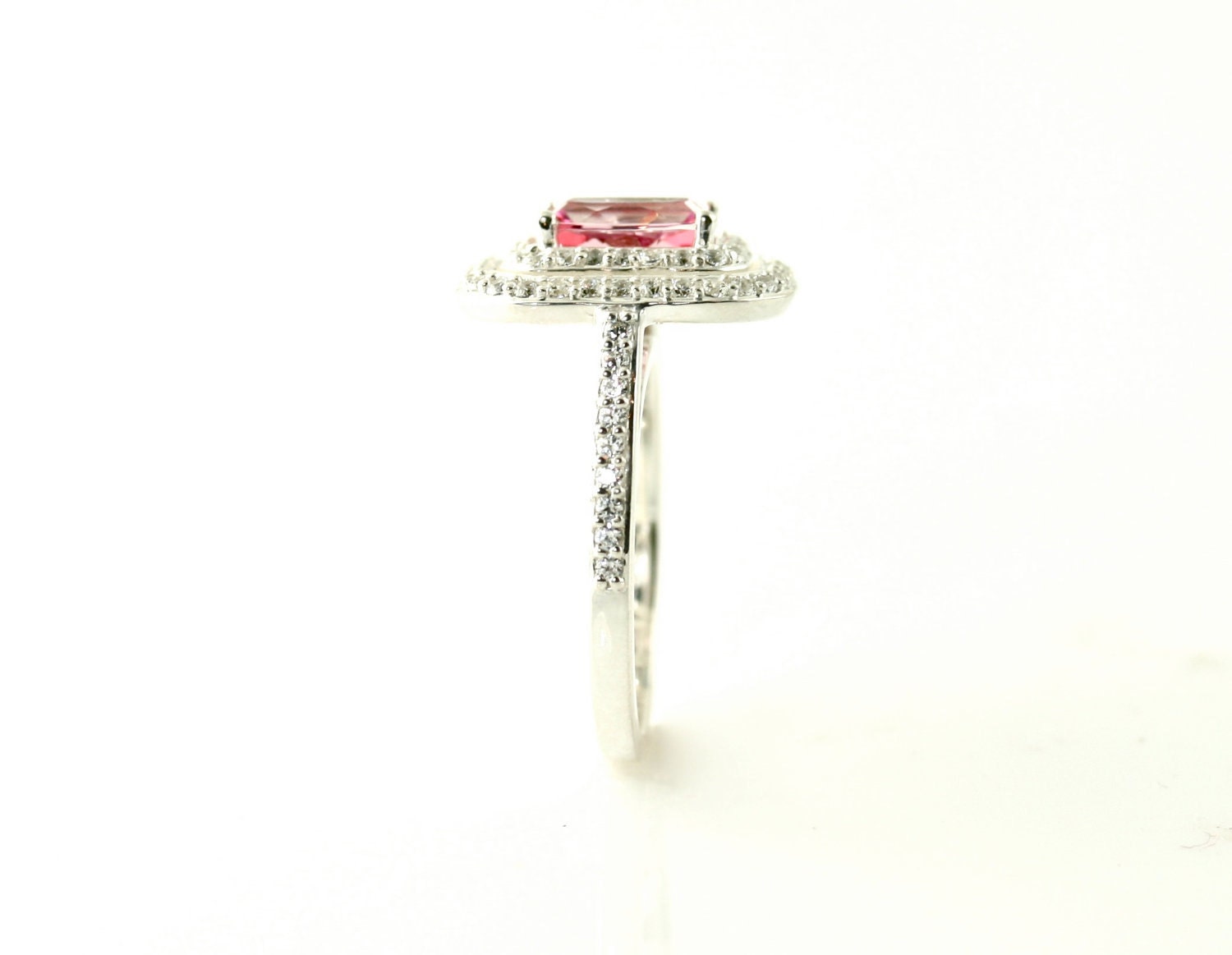 14K Pink Topaz Ring Double Diamond Halo Engagement Ring 14K 18K White Yellow Rose Gold Platinum Palladium Bridal Jewelry