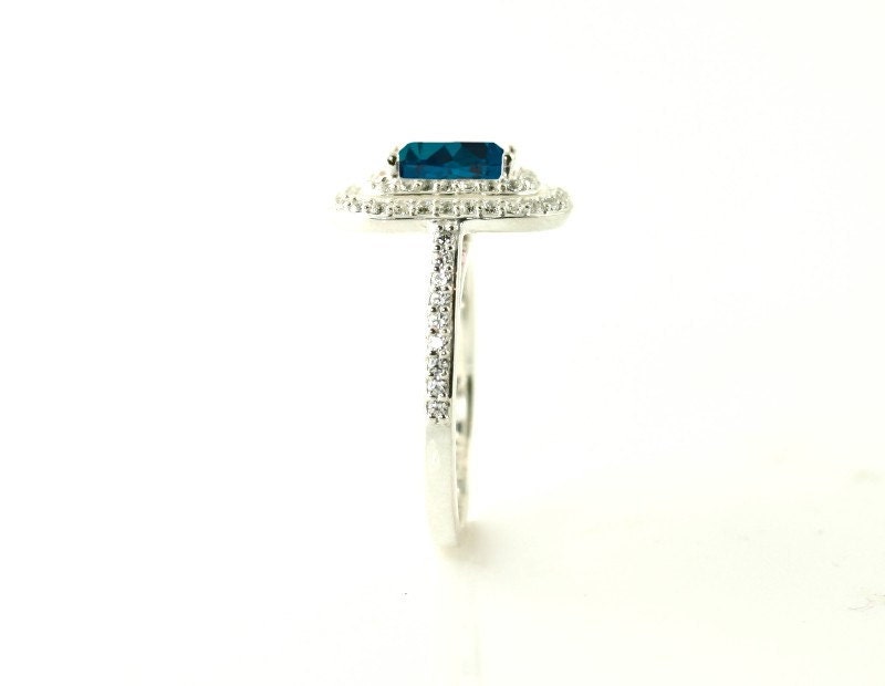 14K London Blue Topaz Ring Double Diamond Halo Engagement Ring 14K 18K White Yellow Rose Gold Bridal Jewelry