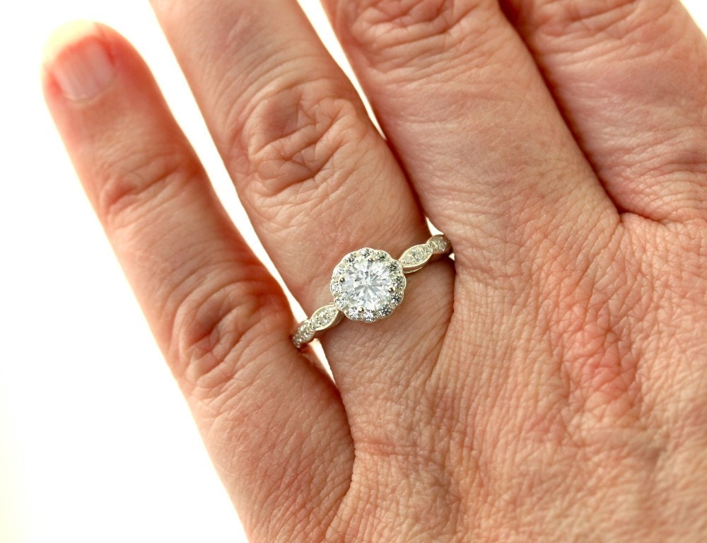14K Diamond Semi Mount Engagement Ring Diamond Halo 14K 18K White Yellow Rose Gold Platinum Palladium Bridal Jewelry