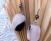 Dichroic Fused Glass Earrings White Black, Fused Glass Jewelry