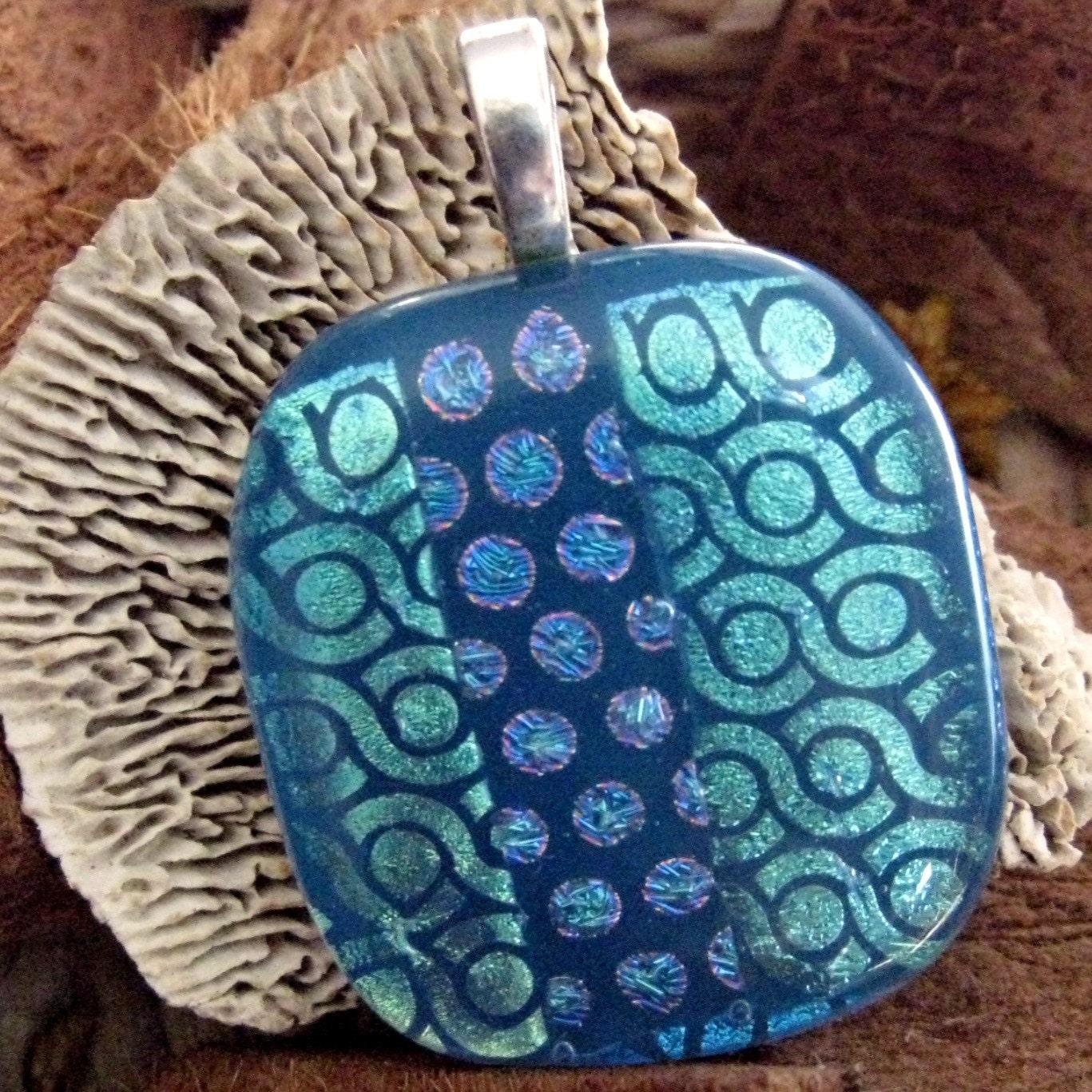 Blue Dichroic Fused Glass Pendant, Fused Glass Jewelry