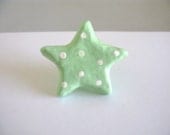 Star Knob - Pastel green with white polka dots, drawer hardware, furniture knob - Knobs