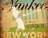 New York Yankees Baseball Ball Club original graphic art on canvas measures 16 x 16 by gemini studio
