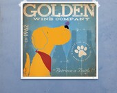 Golden Retriever Wine Company original graphic illustration giclee archival signed artist's print 12 x 12