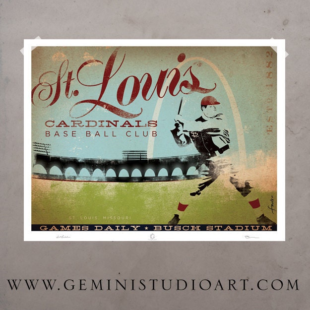 St. Louis Cardinals Baseball Original graphic giclee archival print 12 x 16 by stephen fowler