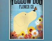 Yellow Dog Labrador retriever flower company original graphic illustration giclee archival print 8 x 10 by stephen fowler