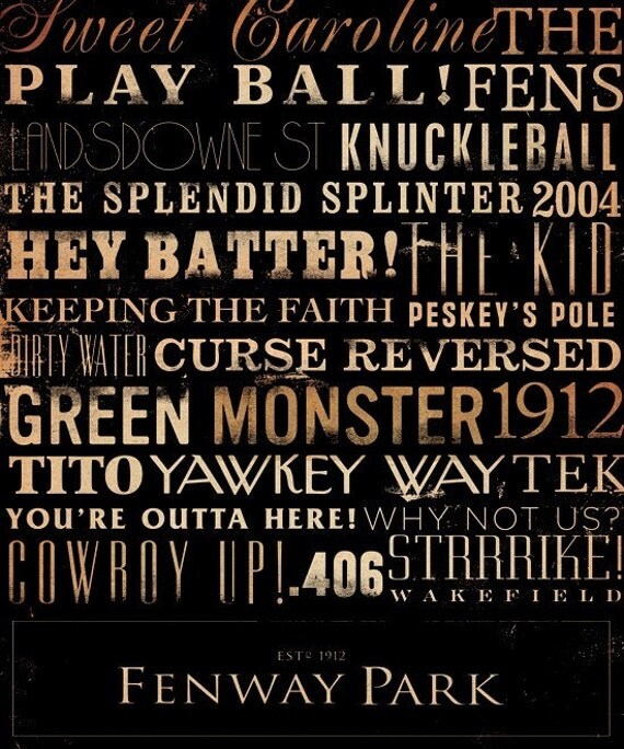 Fenway Park Red Sox typography original graphic art on canvas 20 x 24 by stephen fowler