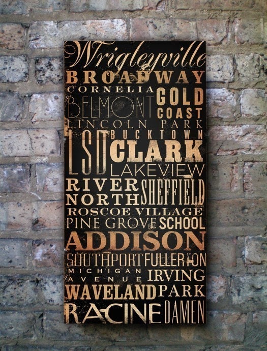 Chicago Streets Typography graphic word art on canvas 18 x 36 by stephen fowler