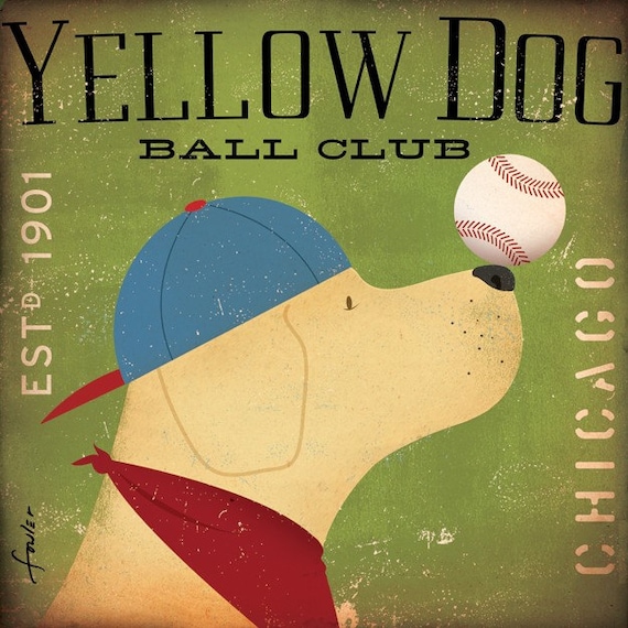 Yellow Dog Labrador Baseball Club Chicago original graphic art on canvas 12 x 12 x 1.5 gemini studio