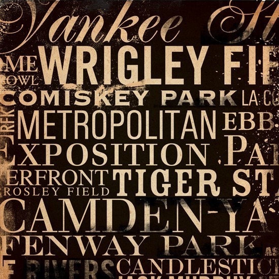 Vintage Baseball Stadiums typography graphic artwork on Canvas 16 x 16 by Stephen  Fowler