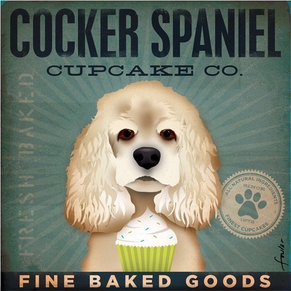 Cocker Spaniel Cupcake Company original graphic art on canvas 12 x 12 x 1.5 by stephen fowler