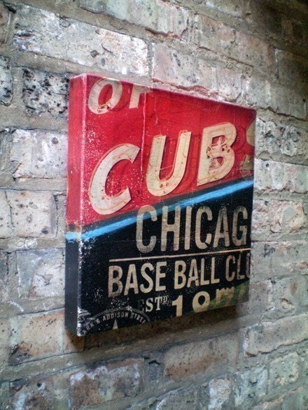 Chicago Cubs BaseBall Club sign art original illustration graphic art on canvas 12 x 12 by geministudio