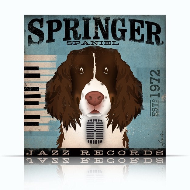 Springer Spaniel Jazz records album style graphic artwork on canvas 12 x 12 inches by stephen fowler