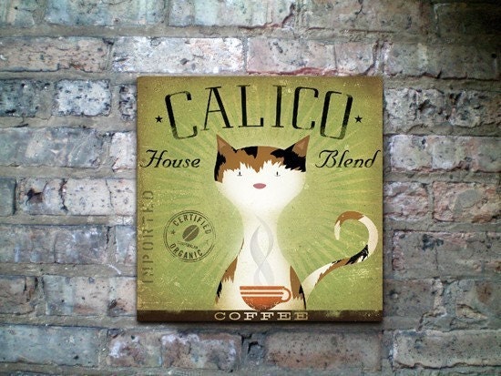 Calico Coffee Company graphic artwork original illustration handmade on canvas 12 x 12 by stephen fowler