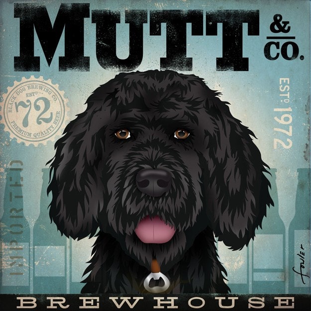 Black Dog Mutt brewing company original graphic art on canvas 12 x 12 by stephen fowler