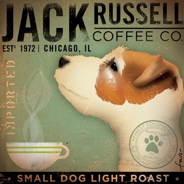 Jack Russell Coffee company vintage style graphic artwork on canvas 12 x 12 original by stephen fowler