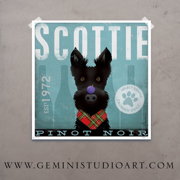 Scottie winery original illustration giclee archival signed artist's print 12 x 12