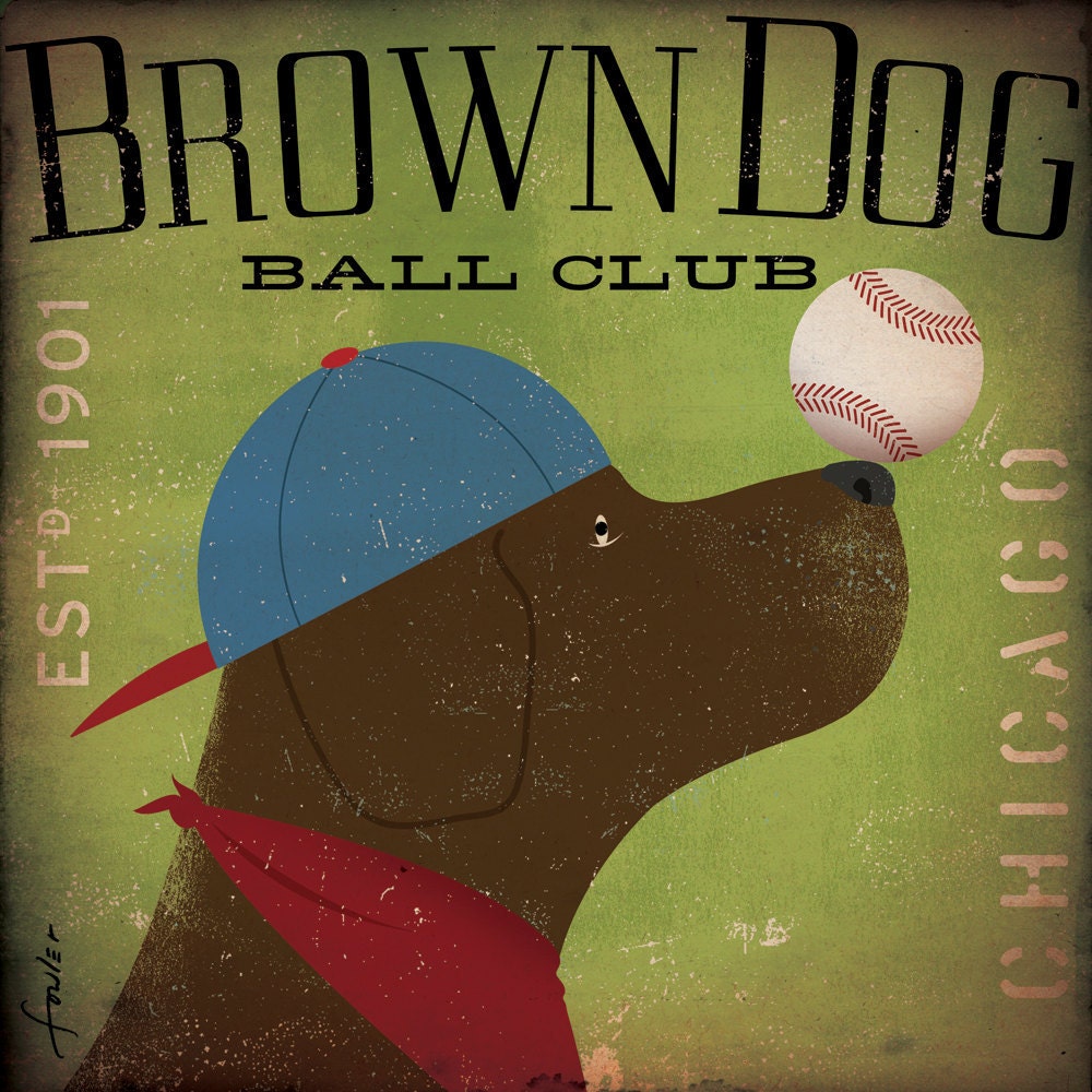 Brown Dog Baseball Club Chicago graphic art illustration on canvas 12 x 12 x 1.5 by gemini studio