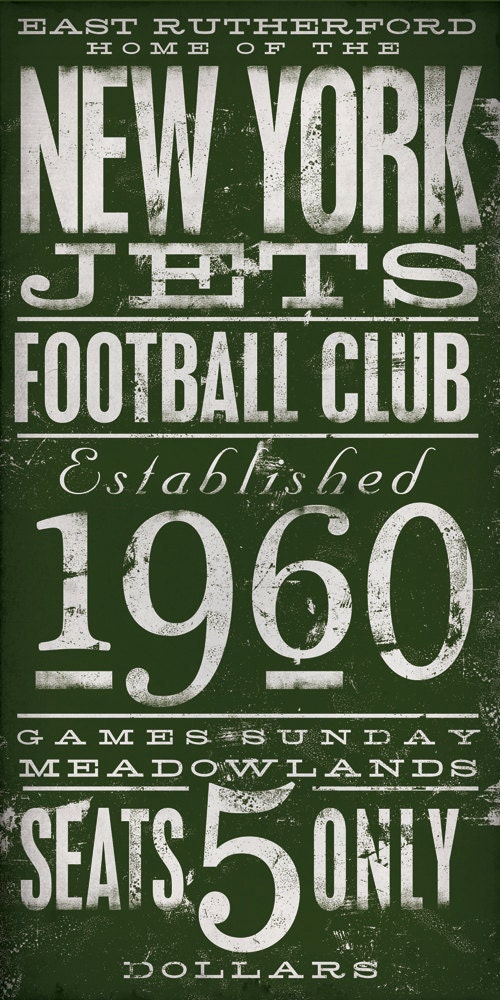 New York Jets Football club typography original graphic art giclee archival signed print 12 x 24 by gemini studio unframed