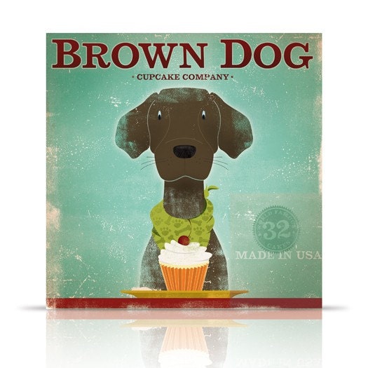Brown Dog Chocolate Lab CUPCAKE COMPANY Canvas artwork graphic 12 x 12 by stephen fowler
